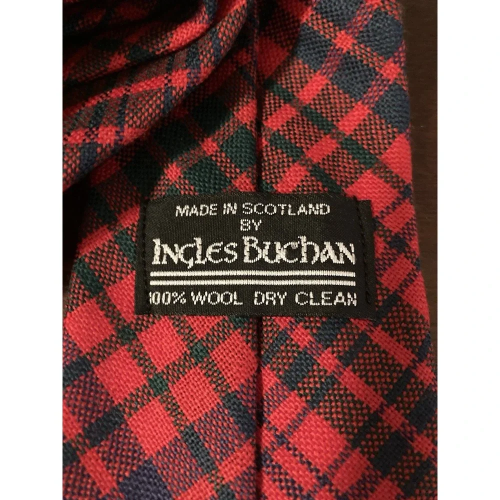 Ingles Buchan Tie Scotland 100% Wool Red Green Tartan‎ Plaid Christmas Holiday